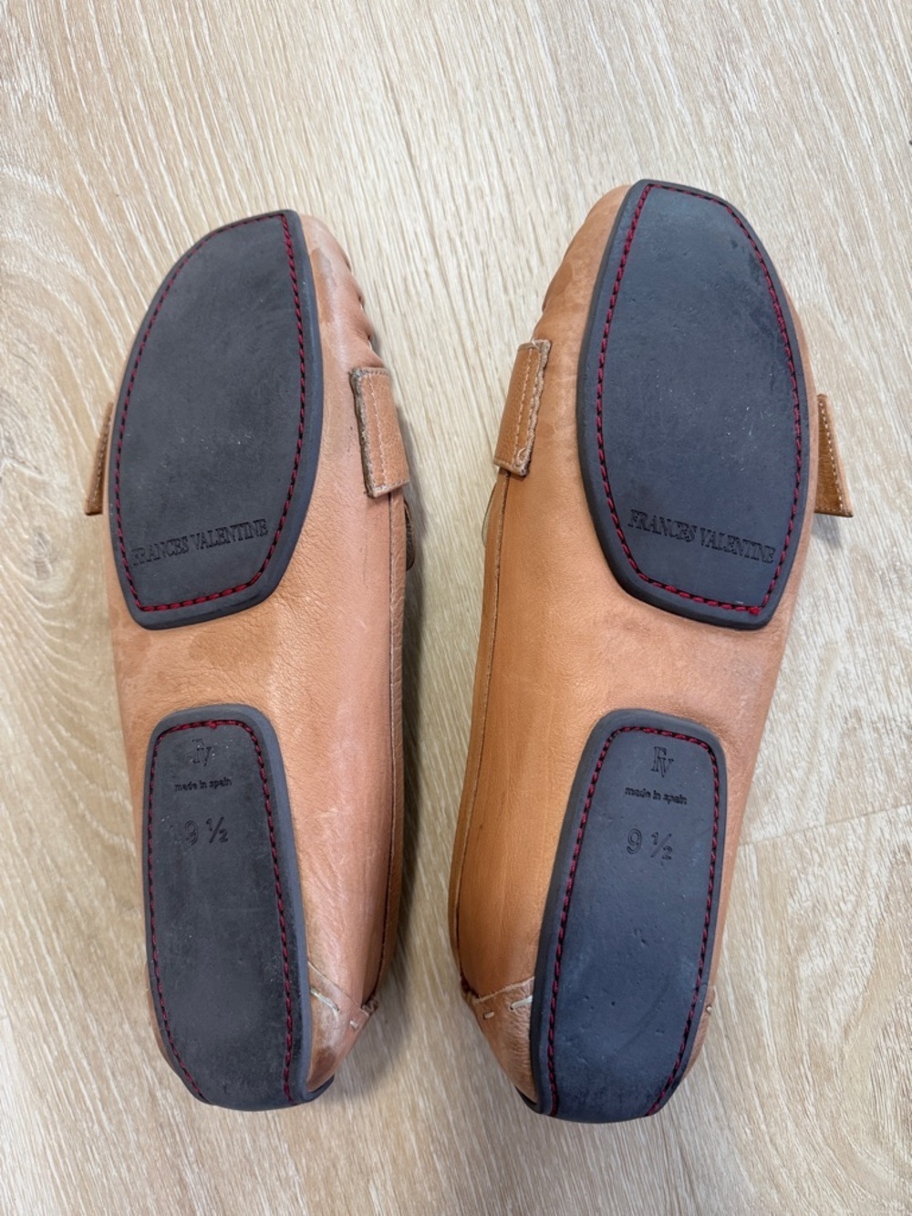 Frances Valentine Tan Leather Loafers with Gold Buckle - Picture 7 of 7